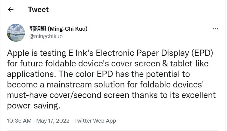 Apple is testing E lnk's Electronic Paper Display (EPD)